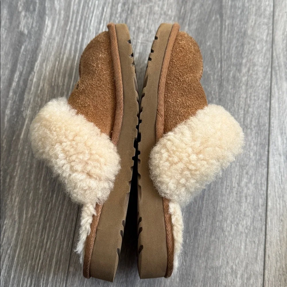 UGG Kids' tan and Cream Sheepskin Slippers